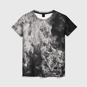 Женская футболка 3D с принтом Fire and Smoke в Екатеринбурге, 100% полиэфир ( синтетическое хлопкоподобное полотно) | прямой крой, круглый вырез горловины, длина до линии бедер | fire | flame | smoke | дым | огонь