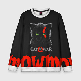 Детский свитшот 3D с принтом Cat of war в Екатеринбурге, 100% полиэстер | свободная посадка, прямой крой, мягкая тканевая резинка на рукавах и понизу свитшота | cat | gad of war | game | games | god of war | god of wor | атрей | атрэй | бог войны | игра | игры | кот | котёнок | кошки | кратос