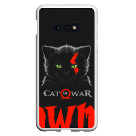 Чехол для Samsung S10E с принтом Cat of war в Екатеринбурге, Силикон | Область печати: задняя сторона чехла, без боковых панелей | Тематика изображения на принте: cat | gad of war | game | games | god of war | god of wor | атрей | атрэй | бог войны | игра | игры | кот | котёнок | кошки | кратос