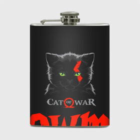 Фляга с принтом Cat of war в Екатеринбурге, металлический корпус | емкость 0,22 л, размер 125 х 94 мм. Виниловая наклейка запечатывается полностью | cat | gad of war | game | games | god of war | god of wor | атрей | атрэй | бог войны | игра | игры | кот | котёнок | кошки | кратос