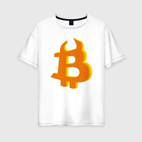 Женская футболка хлопок Oversize с принтом Btc год быка в Екатеринбурге, 100% хлопок | свободный крой, круглый ворот, спущенный рукав, длина до линии бедер
 | Тематика изображения на принте: 2021 | bitcoin | btc | б | битиси | биткоин | год быка | желтый | коин | новый биткоин | рогатый