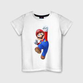 Детская футболка хлопок с принтом Марио в Екатеринбурге, 100% хлопок | круглый вырез горловины, полуприлегающий силуэт, длина до линии бедер | mario | водопроводчик марио | марио | нинтендо | супер марио