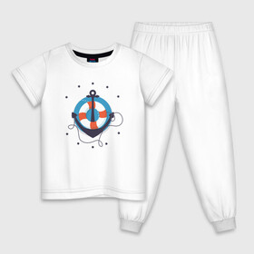 Детская пижама хлопок с принтом Якорь в Екатеринбурге, 100% хлопок |  брюки и футболка прямого кроя, без карманов, на брюках мягкая резинка на поясе и по низу штанин
 | звезды | минимализм | рисунок | спасательный круг | якорь
