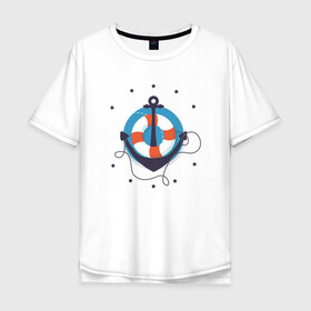 Мужская футболка хлопок Oversize с принтом Якорь в Екатеринбурге, 100% хлопок | свободный крой, круглый ворот, “спинка” длиннее передней части | звезды | минимализм | рисунок | спасательный круг | якорь