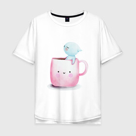 Мужская футболка хлопок Oversize с принтом Котик в чашке в Екатеринбурге, 100% хлопок | свободный крой, круглый ворот, “спинка” длиннее передней части | cat | акварельный котэ | кот в чашке | котенок