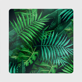 Магнит виниловый Квадрат с принтом Сочные тропики в Екатеринбурге, полимерный материал с магнитным слоем | размер 9*9 см, закругленные углы | заросли | кусты | лето | листья | пальма | тропики. зелень