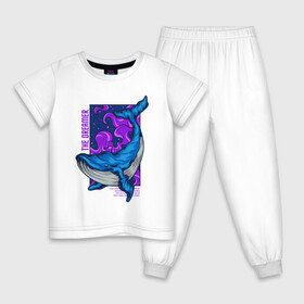 Детская пижама хлопок с принтом Кит The dreamer в Екатеринбурге, 100% хлопок |  брюки и футболка прямого кроя, без карманов, на брюках мягкая резинка на поясе и по низу штанин
 | Тематика изображения на принте: кит | кит the dreamer | мечтатель | море | океан | синий кит