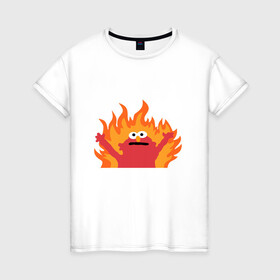 Женская футболка хлопок с принтом маппет в Екатеринбурге, 100% хлопок | прямой крой, круглый вырез горловины, длина до линии бедер, слегка спущенное плечо | fire | muppet | маппет | огонь | улица сезам | элмо