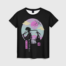 Женская футболка 3D с принтом Samurai в Екатеринбурге, 100% полиэфир ( синтетическое хлопкоподобное полотно) | прямой крой, круглый вырез горловины, длина до линии бедер | anime | japan | katana | manga | sakura | samurai | sempai | senpai | sun | аниме | закат | катана | манга | сакура | самураи | солнце | япония