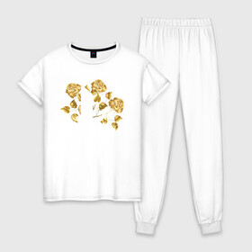 Женская пижама хлопок с принтом БТС BTS Stay Gold V2 Bangtan в Екатеринбурге, 100% хлопок | брюки и футболка прямого кроя, без карманов, на брюках мягкая резинка на поясе и по низу штанин | bangtan boys | bts | k pop | stay gold | бтс | версия 2