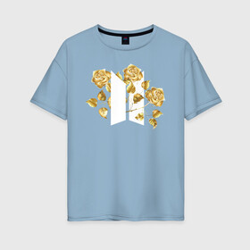 Женская футболка хлопок Oversize с принтом БТС BTS Stay Gold V2 Bangtan в Екатеринбурге, 100% хлопок | свободный крой, круглый ворот, спущенный рукав, длина до линии бедер
 | bangtan boys | bts | k pop | stay gold | бтс | версия 2