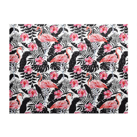 Обложка для студенческого билета с принтом фламинго и попугаи в Екатеринбурге, натуральная кожа | Размер: 11*8 см; Печать на всей внешней стороне | птицы | тропики | фламинго