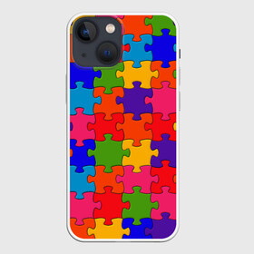 Чехол для iPhone 13 mini с принтом Пазлы в Екатеринбурге,  |  | доли | пазл | пазлы | цвета | части | частицы