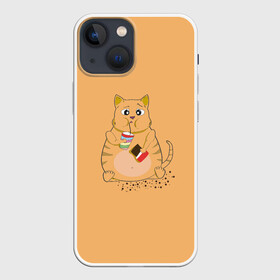 Чехол для iPhone 13 mini с принтом РЫЖИЙ КОТ ТОЛСТЯК в Екатеринбурге,  |  | cat. котенок | ginger | антиспорт | барсик | детский | коктейль | летний | мем | мультики | обжора | пушистый | смешные кошки | шоколад