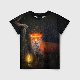 Детская футболка 3D с принтом Лиса с огненной короной в Екатеринбурге, 100% гипоаллергенный полиэфир | прямой крой, круглый вырез горловины, длина до линии бедер, чуть спущенное плечо, ткань немного тянется | fox | foxy | животное | звери | лиса | лисенок | лисичка | милая | рыжая | фокс