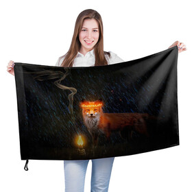 Флаг 3D с принтом Лиса с огненной короной в Екатеринбурге, 100% полиэстер | плотность ткани — 95 г/м2, размер — 67 х 109 см. Принт наносится с одной стороны | fox | foxy | животное | звери | лиса | лисенок | лисичка | милая | рыжая | фокс