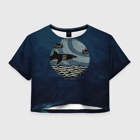 Женская футболка Crop-top 3D с принтом Акулы California Sharks в Екатеринбурге, 100% полиэстер | круглая горловина, длина футболки до линии талии, рукава с отворотами | shark | акула | волны | калифорния | море | океан