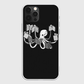 Чехол для iPhone 12 Pro с принтом Octopus Book в Екатеринбурге, силикон | область печати: задняя сторона чехла, без боковых панелей | black | book | books | dual | knowledge | octopus | study | white | белое | знания | книга | книги | книжный | осьминог | черно белое | черное