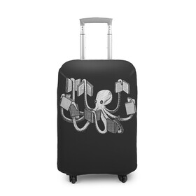 Чехол для чемодана 3D с принтом Octopus Book в Екатеринбурге, 86% полиэфир, 14% спандекс | двустороннее нанесение принта, прорези для ручек и колес | black | book | books | dual | knowledge | octopus | study | white | белое | знания | книга | книги | книжный | осьминог | черно белое | черное
