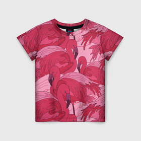 Детская футболка 3D с принтом розовые фламинго в Екатеринбурге, 100% гипоаллергенный полиэфир | прямой крой, круглый вырез горловины, длина до линии бедер, чуть спущенное плечо, ткань немного тянется | flamingo | птицы | розовый | фламинго