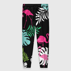 Женские брюки 3D с принтом фламинго с цветами в Екатеринбурге, полиэстер 100% | прямой крой, два кармана без застежек по бокам, с мягкой трикотажной резинкой на поясе и по низу штанин. В поясе для дополнительного комфорта — широкие завязки | flamingo | птицы | розовый | фламинго
