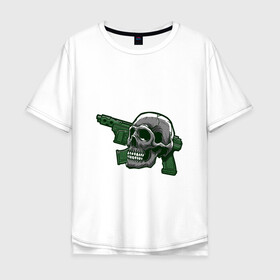 Мужская футболка хлопок Oversize с принтом Череп с оружием в Екатеринбурге, 100% хлопок | свободный крой, круглый ворот, “спинка” длиннее передней части | ak | bone | dead | death | horror | skull | weapon | автомат | кости | оружие | ужасы | хоррор | череп