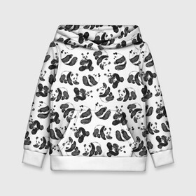 Детская толстовка 3D с принтом Акварельные панды паттерн в Екатеринбурге, 100% полиэстер | двухслойный капюшон со шнурком для регулировки, мягкие манжеты на рукавах и по низу толстовки, спереди карман-кенгуру с мягким внутренним слоем | Тематика изображения на принте: art | black white | cute | funny panda | panda | pandas | pattern | watercolor | акварель | акварельный рисунок | арт | детский рисунок | маленькие панды | медведи | медвежата | милые панды | мишки | панда | пандочка | пандочки | узор