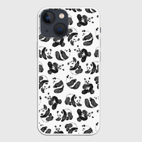 Чехол для iPhone 13 mini с принтом Акварельные панды паттерн в Екатеринбурге,  |  | Тематика изображения на принте: art | black white | cute | funny panda | panda | pandas | pattern | watercolor | акварель | акварельный рисунок | арт | детский рисунок | маленькие панды | медведи | медвежата | милые панды | мишки | панда | пандочка | пандочки | узор