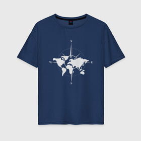 Женская футболка хлопок Oversize с принтом Карта Мира Компас  в Екатеринбурге, 100% хлопок | свободный крой, круглый ворот, спущенный рукав, длина до линии бедер
 | africa | afrika | australia | brazil | compas | earth | geraldic | planet | russia | usa | world map | астралия | африка | бразилия | геральдика | земля | континенты | планета | роза ветров | россия | страна | страны | сша
