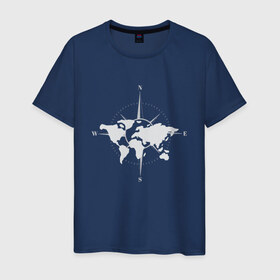 Мужская футболка хлопок с принтом Карта Мира Компас  в Екатеринбурге, 100% хлопок | прямой крой, круглый вырез горловины, длина до линии бедер, слегка спущенное плечо. | Тематика изображения на принте: africa | afrika | australia | brazil | compas | earth | geraldic | planet | russia | usa | world map | астралия | африка | бразилия | геральдика | земля | континенты | планета | роза ветров | россия | страна | страны | сша