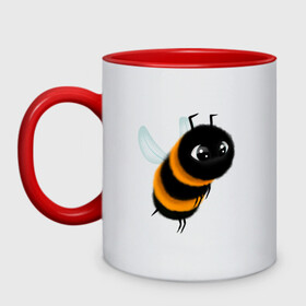 Кружка двухцветная с принтом Пчела в Екатеринбурге, керамика | объем — 330 мл, диаметр — 80 мм. Цветная ручка и кайма сверху, в некоторых цветах — вся внутренняя часть | bee | bees | пчела | пчелы | шмель