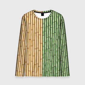 Мужской лонгслив 3D с принтом Bamboo в Екатеринбурге, 100% полиэстер | длинные рукава, круглый вырез горловины, полуприлегающий силуэт | Тематика изображения на принте: bamboo | dual | trees | wood | yellow green
