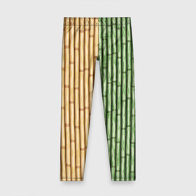 Детские леггинсы 3D с принтом Bamboo в Екатеринбурге, полиэстер 85%, спандекс 15% | эластичный пояс, зауженный крой | Тематика изображения на принте: bamboo | dual | trees | wood | yellow green