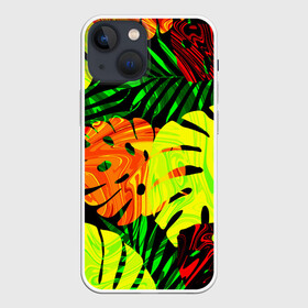 Чехол для iPhone 13 mini с принтом ЛИСТЬЯ в Екатеринбурге,  |  | summer | джунгли | зелень | кислотный | лесной | летний принт | лето | листья папоротника | огненный | пальмовые листья | пальмы | папоротник | свежий | стильный | тренд | тропики | тропический камуфляж