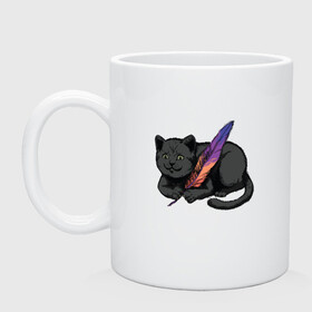 Кружка керамическая с принтом Чёрный кот с пёрышком в Екатеринбурге, керамика | объем — 330 мл, диаметр — 80 мм. Принт наносится на бока кружки, можно сделать два разных изображения | black cat | cats | cute | feather | fluffy | kitten | kitty | playful | pussy | pussycat | британская кошка | британский кот | градиент | играет с пером | киса | котенок | кошечка | кошка | милота | перо | прикол | пус | пусси | пушистый кот 