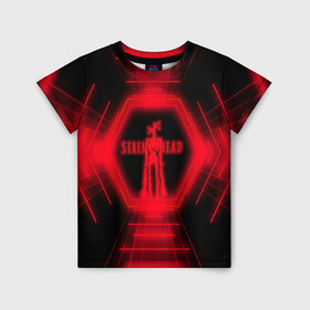 Детская футболка 3D с принтом Siren Head Glow в Екатеринбурге, 100% гипоаллергенный полиэфир | прямой крой, круглый вырез горловины, длина до линии бедер, чуть спущенное плечо, ткань немного тянется | Тематика изображения на принте: siren head | линии | монстр | неон | свечение | сиреноголовый