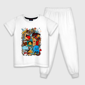 Детская пижама хлопок с принтом Doodle Monster Дудл (Z) в Екатеринбурге, 100% хлопок |  брюки и футболка прямого кроя, без карманов, на брюках мягкая резинка на поясе и по низу штанин
 | doodle | doodle monster | графи | граффити | дудл | дудлинг | дудлы монстрики | мульт | мультяшная | разноцветные монстрики