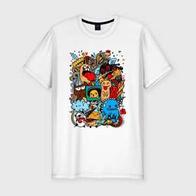 Мужская футболка хлопок Slim с принтом Doodle Monster | Дудл (Z) в Екатеринбурге, 92% хлопок, 8% лайкра | приталенный силуэт, круглый вырез ворота, длина до линии бедра, короткий рукав | doodle | doodle monster | графи | граффити | дудл | дудлинг | дудлы монстрики | мульт | мультяшная | разноцветные монстрики