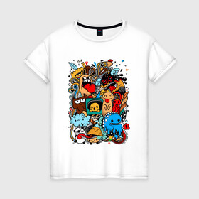 Женская футболка хлопок с принтом Doodle Monster | Дудл (Z) в Екатеринбурге, 100% хлопок | прямой крой, круглый вырез горловины, длина до линии бедер, слегка спущенное плечо | doodle | doodle monster | графи | граффити | дудл | дудлинг | дудлы монстрики | мульт | мультяшная | разноцветные монстрики
