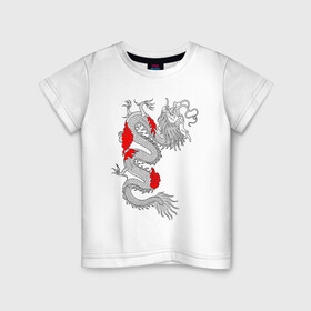 Детская футболка хлопок с принтом Японский Дракон в Екатеринбурге, 100% хлопок | круглый вырез горловины, полуприлегающий силуэт, длина до линии бедер | akatsuki | beast | dragon | акацуки | дракон | животные | зверь | змей | когти | облако | огонь | узор | чб | японский