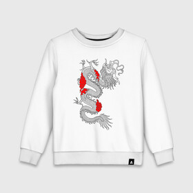 Детский свитшот хлопок с принтом Японский Дракон в Екатеринбурге, 100% хлопок | круглый вырез горловины, эластичные манжеты, пояс и воротник | akatsuki | beast | dragon | акацуки | дракон | животные | зверь | змей | когти | облако | огонь | узор | чб | японский