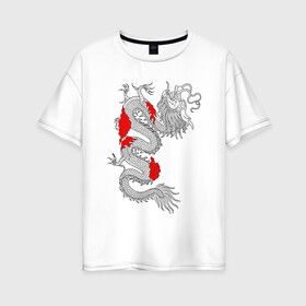 Женская футболка хлопок Oversize с принтом Японский Дракон в Екатеринбурге, 100% хлопок | свободный крой, круглый ворот, спущенный рукав, длина до линии бедер
 | akatsuki | beast | dragon | акацуки | дракон | животные | зверь | змей | когти | облако | огонь | узор | чб | японский