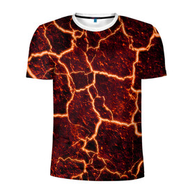 Мужская футболка 3D спортивная с принтом Лава в Екатеринбурге, 100% полиэстер с улучшенными характеристиками | приталенный силуэт, круглая горловина, широкие плечи, сужается к линии бедра | лава | огонь | пламя | разлом | текстура | трещины