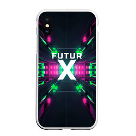 Чехол для iPhone XS Max матовый с принтом FuturX в Екатеринбурге, Силикон | Область печати: задняя сторона чехла, без боковых панелей | будущее | киберпанк | крест | неон | технологии