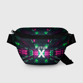 Поясная сумка 3D с принтом FuturX в Екатеринбурге, 100% полиэстер | плотная ткань, ремень с регулируемой длиной, внутри несколько карманов для мелочей, основное отделение и карман с обратной стороны сумки застегиваются на молнию | будущее | киберпанк | крест | неон | технологии