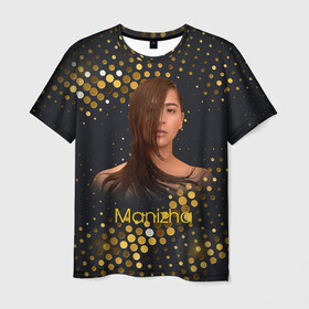 Мужская футболка 3D с принтом Manizha Gold Black в Екатеринбурге, 100% полиэфир | прямой крой, круглый вырез горловины, длина до линии бедер | manizha | далеровна | душанбе | евровидение | евровидение 2021 | манижа | певица | таджикистан | хамраева