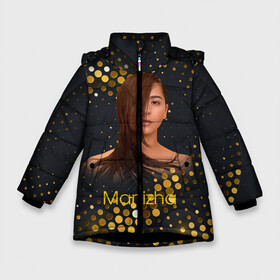 Зимняя куртка для девочек 3D с принтом Manizha Gold Black в Екатеринбурге, ткань верха — 100% полиэстер; подклад — 100% полиэстер, утеплитель — 100% полиэстер. | длина ниже бедра, удлиненная спинка, воротник стойка и отстегивающийся капюшон. Есть боковые карманы с листочкой на кнопках, утяжки по низу изделия и внутренний карман на молнии. 

Предусмотрены светоотражающий принт на спинке, радужный светоотражающий элемент на пуллере молнии и на резинке для утяжки. | manizha | далеровна | душанбе | евровидение | евровидение 2021 | манижа | певица | таджикистан | хамраева
