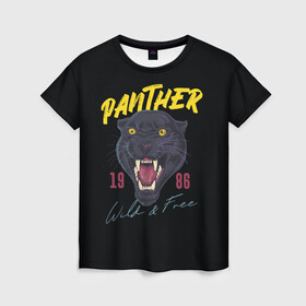 Женская футболка 3D с принтом Пантера 1986 в Екатеринбурге, 100% полиэфир ( синтетическое хлопкоподобное полотно) | прямой крой, круглый вырез горловины, длина до линии бедер | 1986 | panther | джунгли | дикая | кошка | пантера