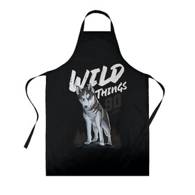 Фартук 3D с принтом Wild Things в Екатеринбурге, 100% полиэстер | общий размер — 65 х 85 см, ширина нагрудника — 26 см, горловина — 53 см, длина завязок — 54 см, общий обхват в поясе — 173 см. Принт на завязках и на горловине наносится с двух сторон, на основной части фартука — только с внешней стороны | wolf | волк | лес | пес | север | собака | хаски