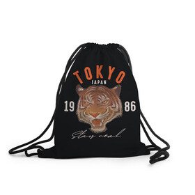 Рюкзак-мешок 3D с принтом Tokyo Tiger Japan в Екатеринбурге, 100% полиэстер | плотность ткани — 200 г/м2, размер — 35 х 45 см; лямки — толстые шнурки, застежка на шнуровке, без карманов и подкладки | japan | tokyo | большая кошка | полосатый | тигр | тигрица | токио | хищник